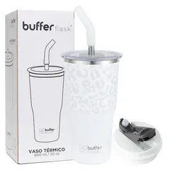 BUFFER FLASK - Mug Vaso Termo AguaCafe 570 Acero Inox+Tapas - Crema-