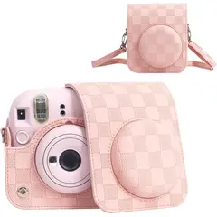 GENERICO - Estuche para Cámara Fujifilm Instax Mini 12 - Cuadros Rosado