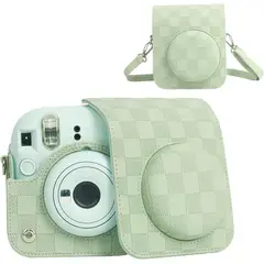 GENERICO - Estuche para Cámara Fujifilm Instax Mini 12 - Cuadros Verde
