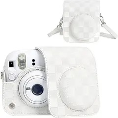 GENERICO - Estuche para Cámara Fujifilm Instax Mini 12 - Cuadros Blanco