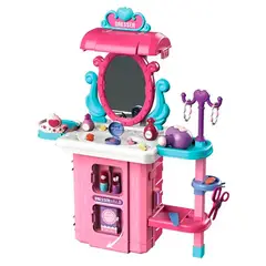 GENERICO - Tocador Belleza Maquillaje Niña Ruedas 3 En 1 Luz Rosa 8125