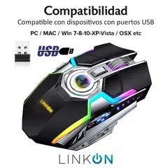 LINKON - Mouse Gamer Inalambrico Recargable Usb Windows Optico Rgb