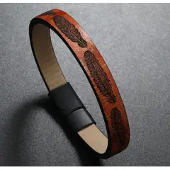 GENERAL - Manilla Pulsera Para Hombre Cuero Plumas Broche Magnético