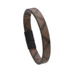 GENERICO - Manilla Pulsera Para Hombre Cuero Lineas Broche Magnético_.