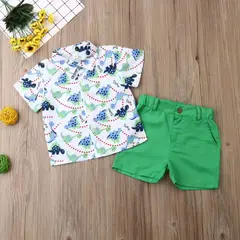 LUSOLSI - Ropa bebé camisa con estampado de dinosaurio y pantalones cortos