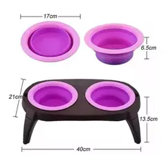 AFM - Comedero y Bebedero Siliconado ROSADO Elevado Mascotas