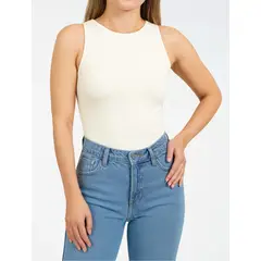 MOLGOA - Body para Mujer Marfil Cuello Redondo Manga Sisa - Simona Marfil