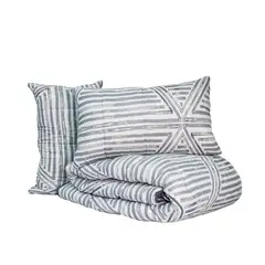 REALTEX - Edredón Acolchado Real Tex Doble Faz Geométrico Gris Hojas Selva