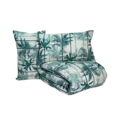 REALTEX - Edredón Acolchado Real Tex Doble Faz Línea Confort Hojas tropical Rayas verdes