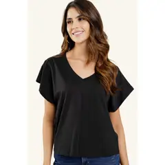 RAGGED - Camiseta escote en v Negro