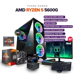 AMD - TORRE GAMER RYZEN 5 5600G /32GB RAM /512GB SSD M.2/BOARD A520M-K MONITOR 22" FHD