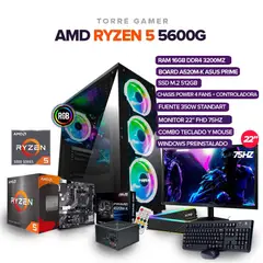 AMD - TORRE GAMER RYZEN 5 5600G /16GB RAM /512GB SSD M.2/BOARD A520M-K MONITOR 22" FHD