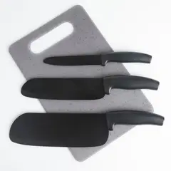 GIBSON - Juego De Cuchillos Edge Craft De 4 Piezas Con Tabla De Cortar Gris Mot