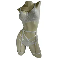 RAINBOW MODA - Brasier en encaje Panti hilo Ropa interior femenina con liguero