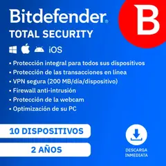 BITDEFENDER - Antivirus Total Security 10 Usuarios, 2 Años