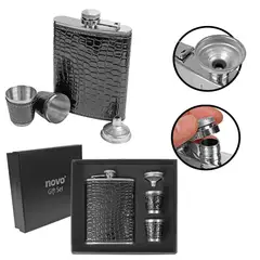 GENERICO - Wiskera Licorera En Acero Inoxidable De 8 Oz Cuero Sintetico