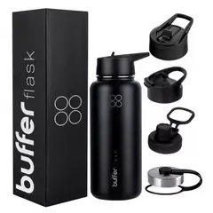 BUFFER FLASK - Termo Botella Agua Termica Inoxidable Buffer + 4 Tapas