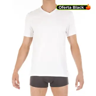 TOMMY HILFIGER - Pack de 3 Camiseta Blanca Cuello V De Hombre