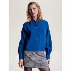 TOMMY HILFIGER - Camisa Sin Cuello Con Corte Cropped Mujer Azul