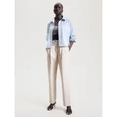TOMMY HILFIGER - Camisa Corta Extragrande Con Rayas Globales Mujer Celeste