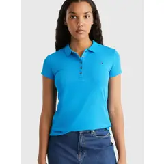 TOMMY HILFIGER - Polo Azul Con Tapeta De Cinco Botones Y Corte Slim Para Mujer