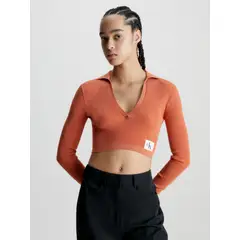 CALVIN KLEIN - Saco Cropped Con Cuello En V Mujer Naranja