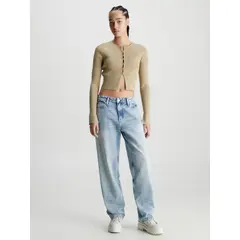 CALVIN KLEIN - Cárdigan Beige Cropped en Crochet Mujer