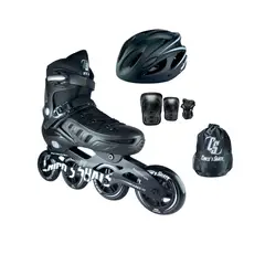 CHICOS - Combo Patines Linea Roller Skate Con Protecciones S Negro