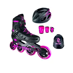 CHICOS - Combo Patines Linea Roller Skate Con Protecciones M Fucsia