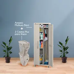 RIMAX - Combo Zona de Ropas - Armario Multiusos + 2 Cestas - Taupe