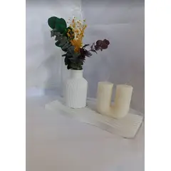 DECORACIONES ALE Y GABI - SET DECORATIVO JARRON FLORES BANDEJA OLAS Y VELA 4 PIEZAS