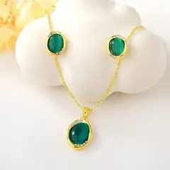 VERAMOREST - Set Aretes y Collar Plenitud - Verde Gold