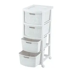 RIMAX - Cajonero Apariencia Rattan 4 Gavetas Altas - Blanco Nieve