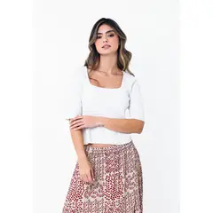 BELIFE - Blusa Blanca Con Escote Semi Cuadrado Y Manga 3-4 Para Mujer