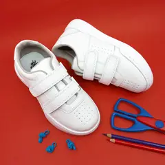 PAPOS - Tenis Colegiales Unisex EduStep Velcro Blanco - Crema