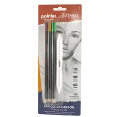 POINTER - Set X3 Lapices Carboncillos + 1 Difumino de Papel.