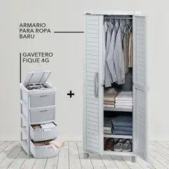 RIMAX - Combo - Armario Para Ropa Barú - Gavetero Fique 4G - - Gris