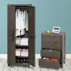 RIMAX - Combo - Armario para Ropa Rattan - Cajonero Rattan - - Wengue