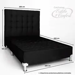 ESTILO Y CONFORT - Basecama y Cabecero 200x200 Negro