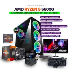 AMD - TORRE GAMER Ryzen 5 5600G/ RAM 32GB/ M.2 512GB+ MONITOR ACER NITRO 27" IPS 180Hz