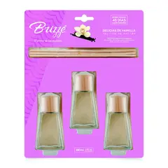 BRIZZE - Tripack Ambientador Palitos de Rattán Delicias de Vainilla 180ml
