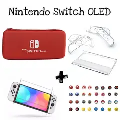 GENERICO - Estuche Rojo + Vidrio + 2 Grips + Acrilico Para Switch Oled