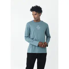 BELIFE - Camiseta Manga Larga Verde Con Estampado Frontal Para Hombre