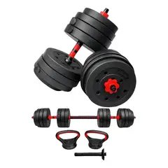 MAGNUX COMPANY - Kit Pesas Magnux Termoforradas 40 Kgs Acople Pesa Rusa Barra Ejercicio En Casa y Gym Negro/Rojo