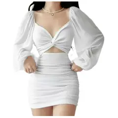 BAPU - Vestido corto con mangas de busto cruzado