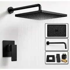 GENERICO - Kit Completo Ducha Eternal Abs Negra Rectangular Mezclador