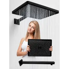 GENERICO - Ducha Anti-hongo Eternal Abs Negra Rectangular Kit Tubo Quadratto