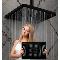 GENERICO - Ducha Anti-hongo Eternal Negra Rectangular Abs Tubo Techo