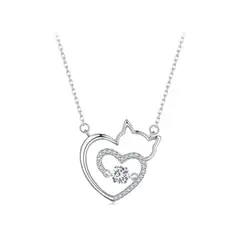 ALHAJAS - Collar Cadena Para Mujer Dije Gato Corazón En Plata 925