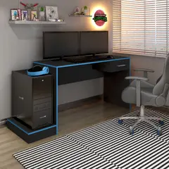 BERTOLINI - Escritorio Gamer mesa de computador en MDP 160 cm Negro con Azul